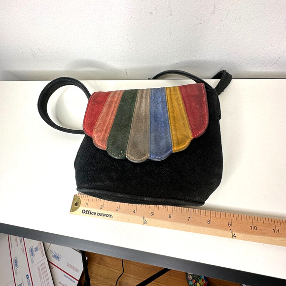 Cab Blanche Shell Canteen Black Suede Rainbow Clamshell Fold Crossbody Purse - Picture 14 of 16
